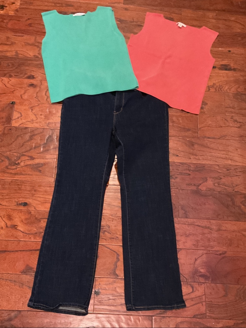 Levi Strauss Dark Wash Coldwater creek seafoam green & Coral Tops with classic.